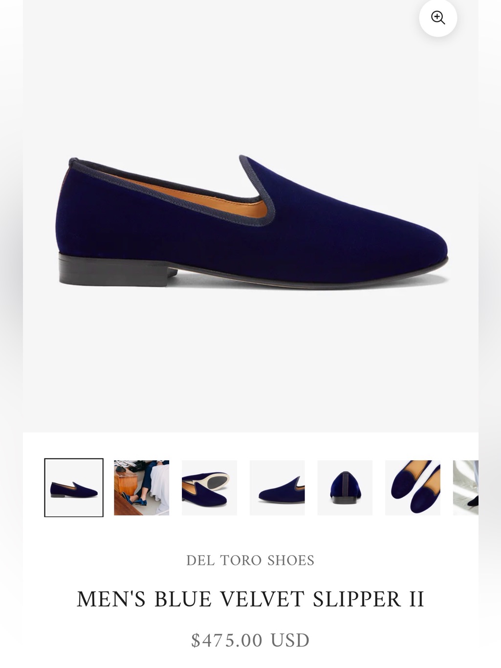 Del Toro Navy Velvet Slip-On Loafer Size 9.5